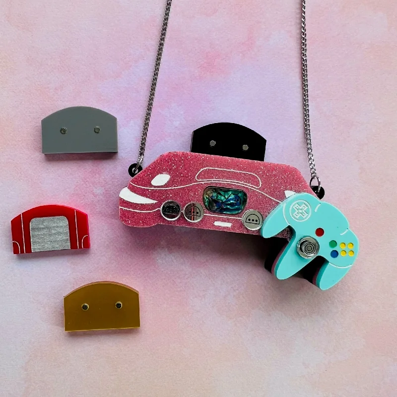 Ladies Necklaces with Violet Amethyst-Pink Game Console Necklace (Interactive!)