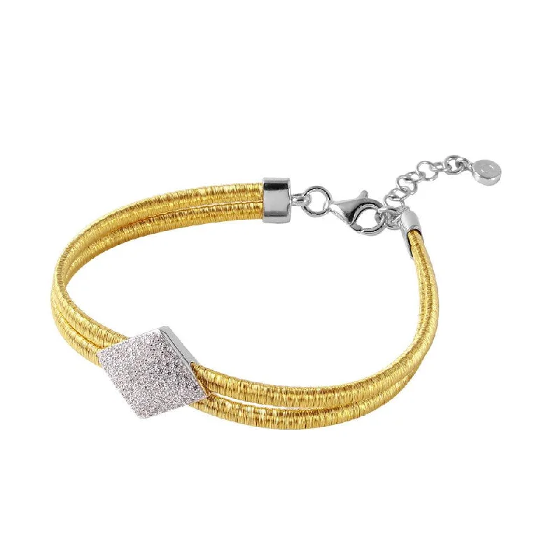 Ladies Bracelets in Warm Gold-Silver 925 Gold Plated Italian Bracelet with Micro Pave CZ Diamond Shaped Accent - ITB00207GP-RH