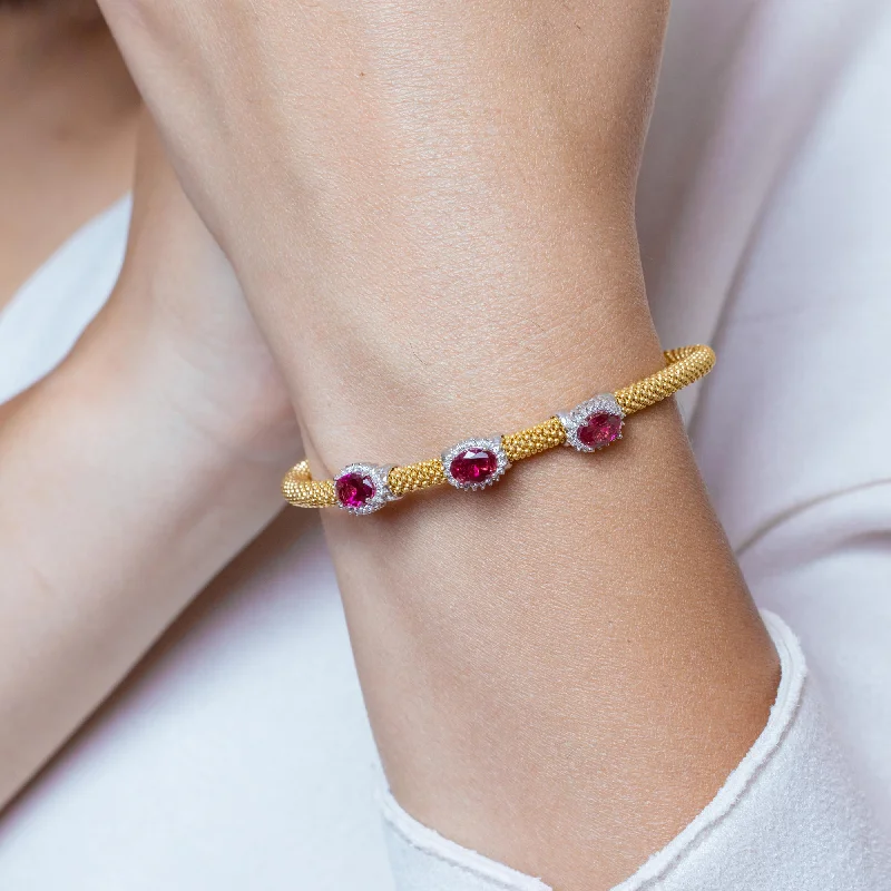 Ladies Bracelets with Crystal Glow-Silver 925 Gold Plated Past Present Future Red CZ Bracelet - ECB00079YWP