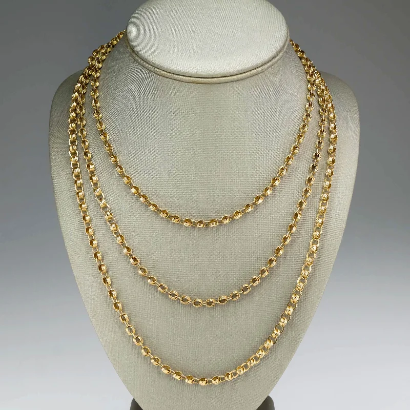 Ladies Necklaces with Silver Glow-4.5mm Wide Alternating Oval and Knot Link 54" Chain Necklace in 14K Yellow Gold