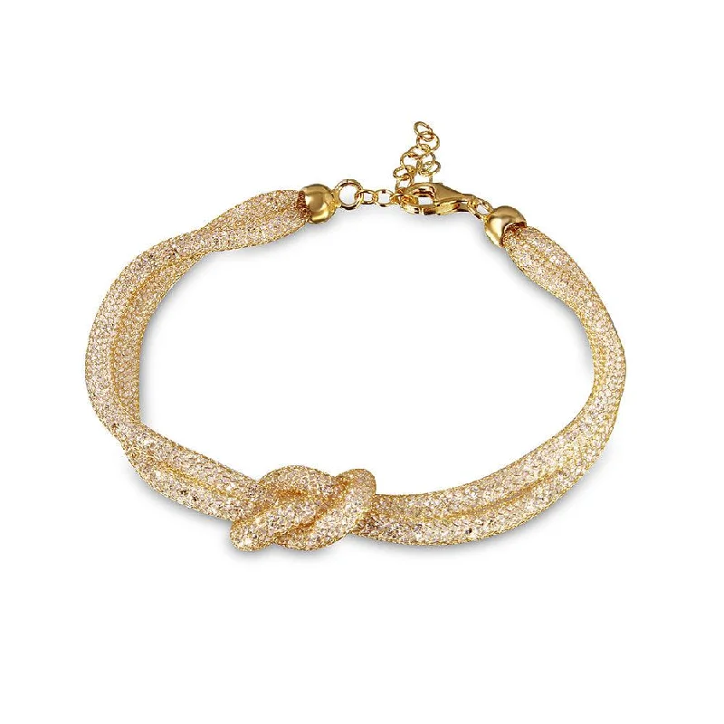 Ladies Bracelets Slim Shine-Silver 925 Italian Gold Plated Mesh Knot Center Design Bracelet with CZ - ECB00071Y