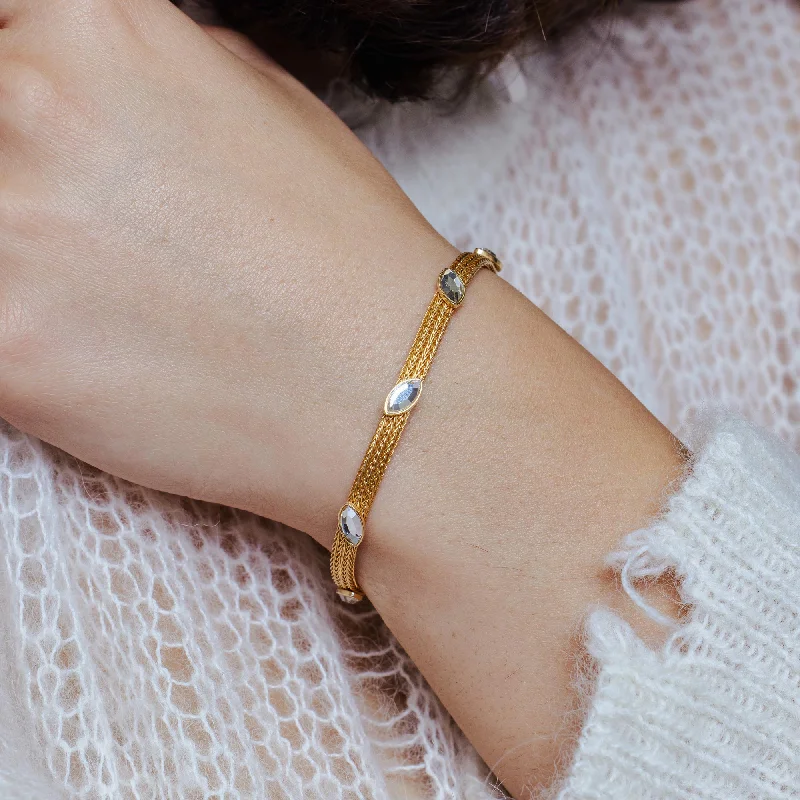 Ladies Bracelets with Bright Sunstone-Gold Plated 925 Sterling Silver Flat Bracelet with CZ Stones - ECB00048GP