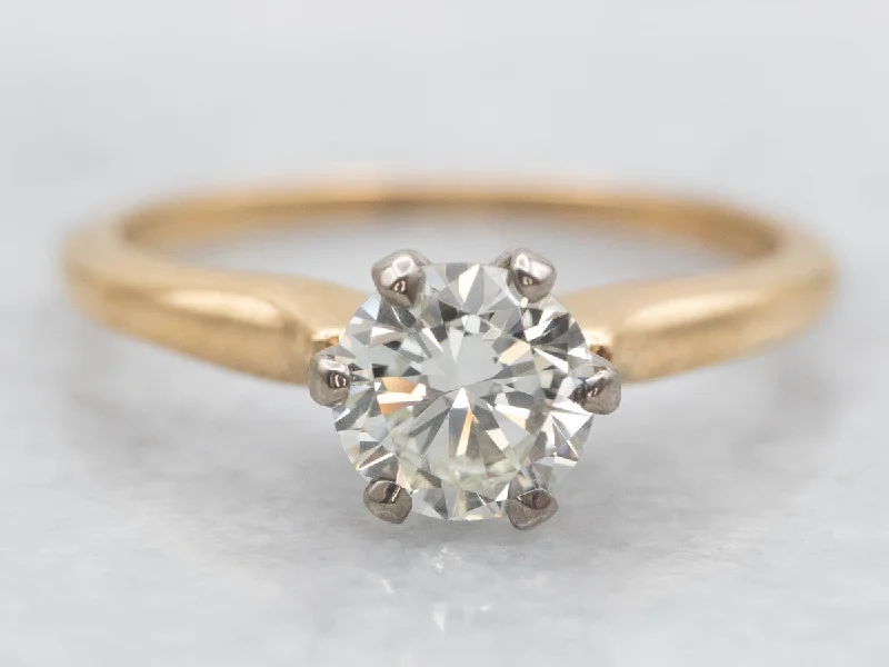 Ladies Timeless Engagement Rings -Two Tone Yellow and White Gold Diamond Solitaire Engagement Ring