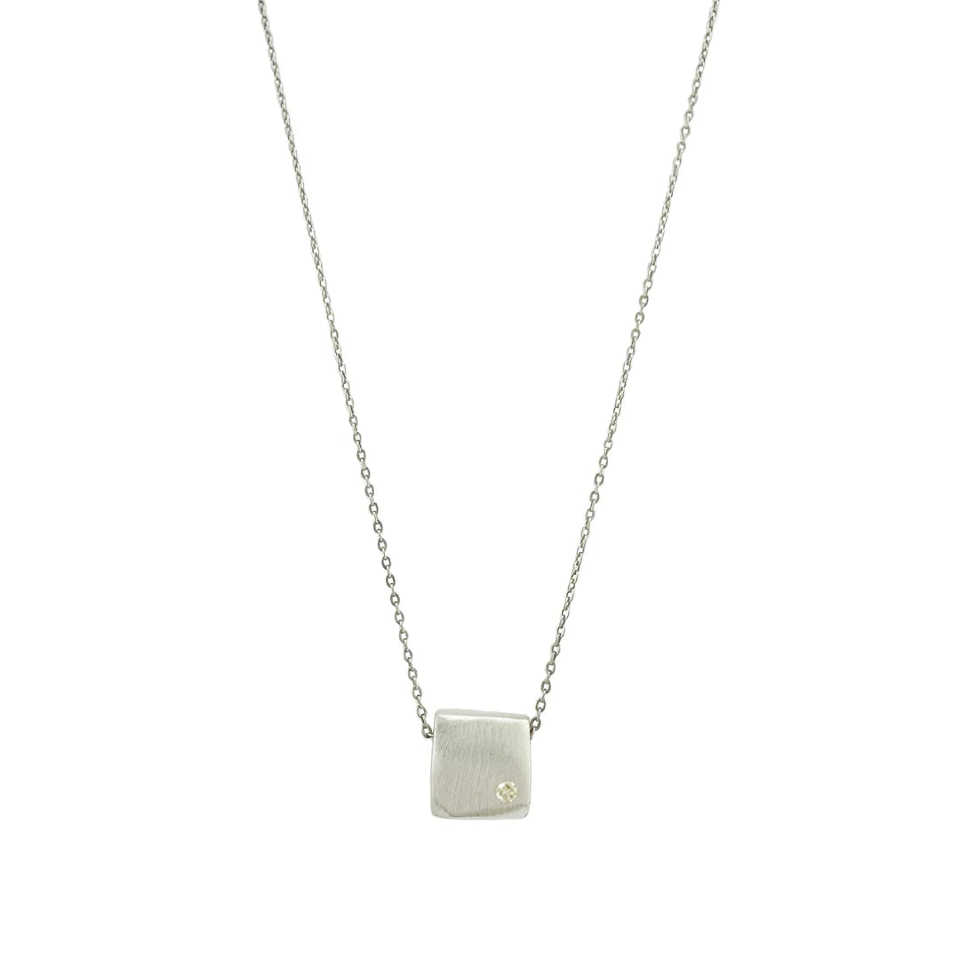 Ladies Necklaces Matte Spark-sliding square with diamond on ox necklace