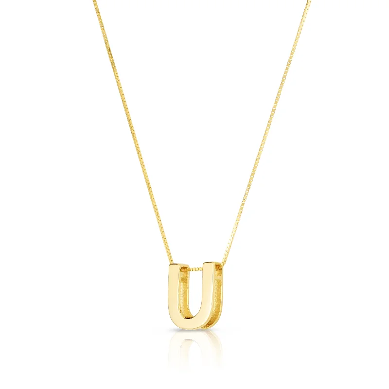 Ladies Necklaces with Cross Shine-14K Gold Block Letter Initial U Necklace