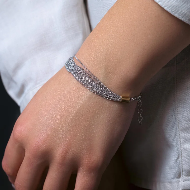 Ladies Bracelets with Warm Opal-Silver 925 Rhodium Plated Chain with Gold Plated Ends Italian Bracelet - ITB00164RH-GP