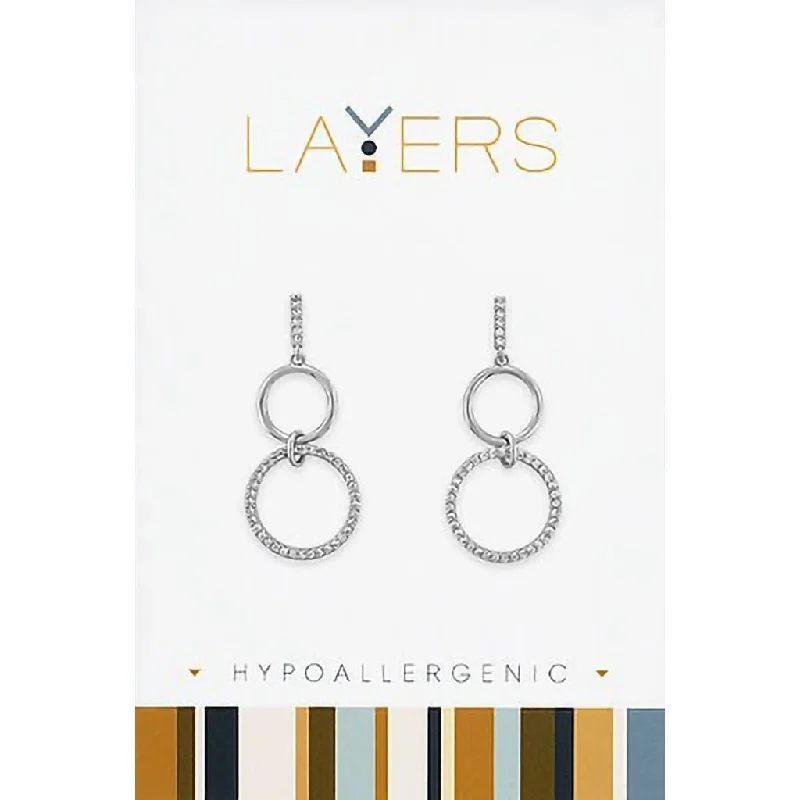 Ladies Cosmic Dust Earrings -Center Court :  Silver Crystal Cluster Hoop Stud Layers Earrings