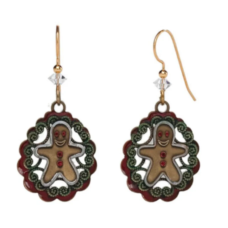 Ladies Eastern Charm Earrings -Silver Forest Earrings Gingerbread Man with Filigree