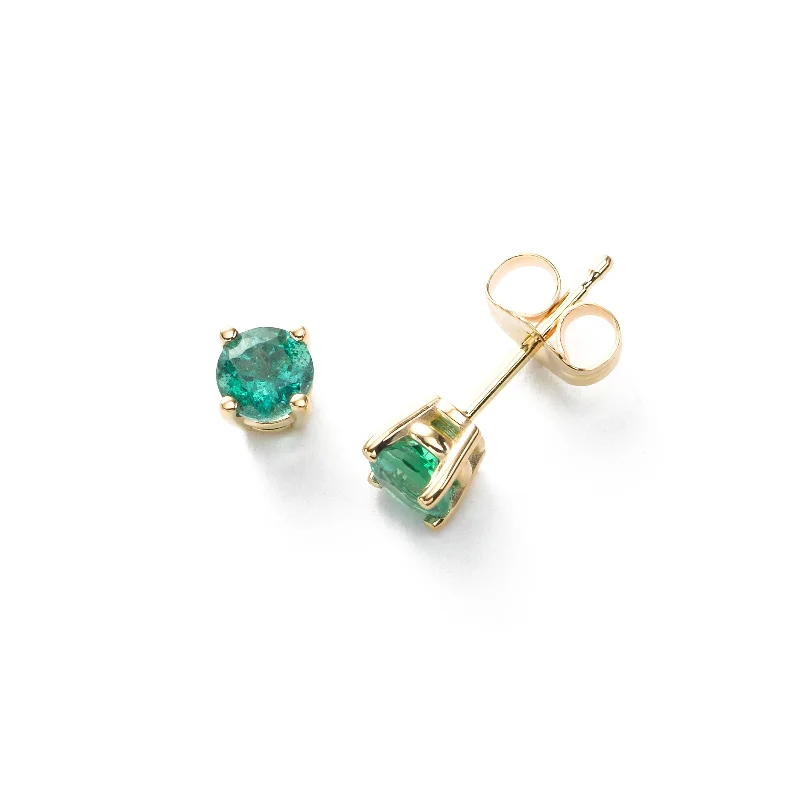 Ladies Ultra-Minimal Rings -Emerald Stud Earring, 14K Yellow Gold