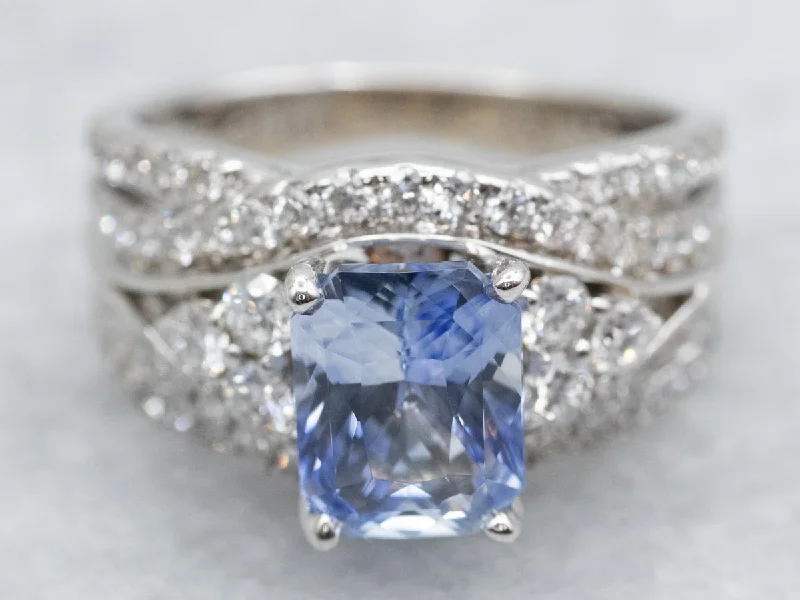 Ladies Engraved Engagement Rings -Curved Sapphire and Diamond Engagement Ring