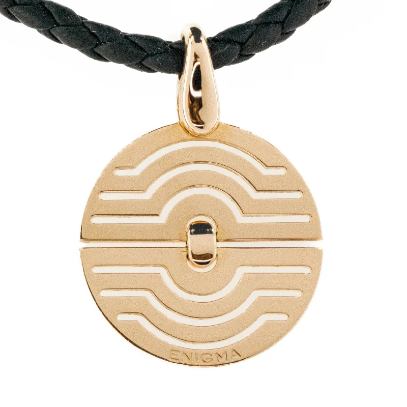 Ladies Necklaces with Green Grandidierite-Enigma by Gianni Bulgari Pendant on 16.5" Black Leather Strap Necklace in 18K Rose Gold