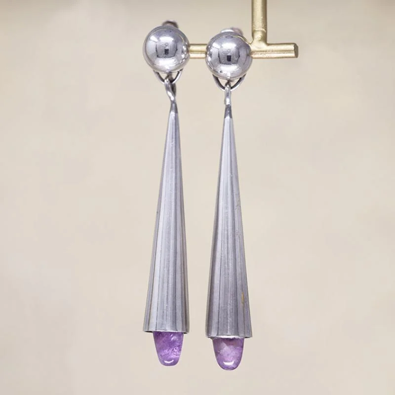 Ladies Acrylic Drop Earrings -Amethyst & Sterling Mexican Modernist Earrings by Pineda