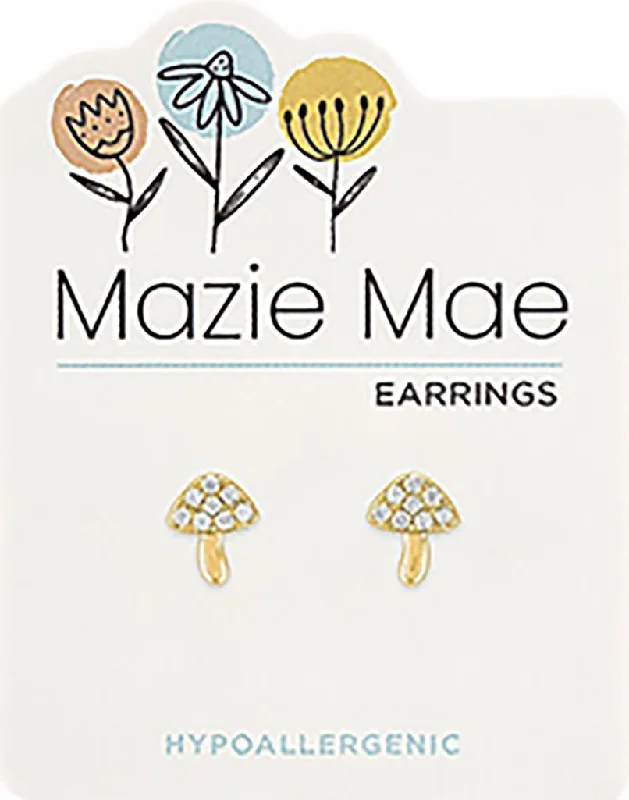 Ladies Romantic Pair Earrings -Center Court : Gold Mushroom Stud Mazie Mae Earrings