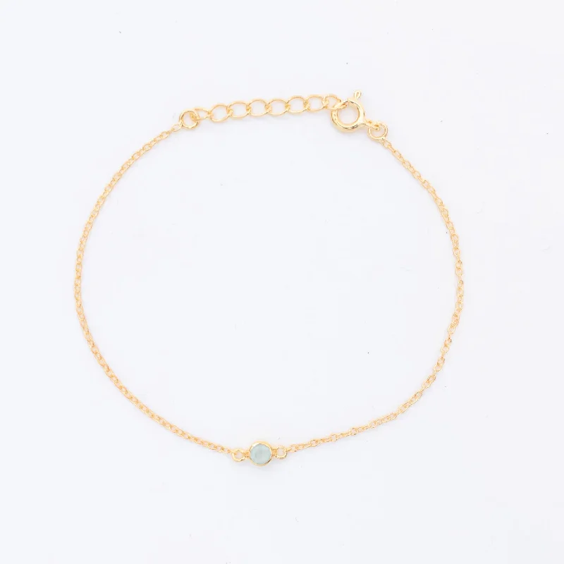 Ladies Bracelets with Coral Spark-Gold Vermeil Aqua Chalcedony Solitaire Bracelet