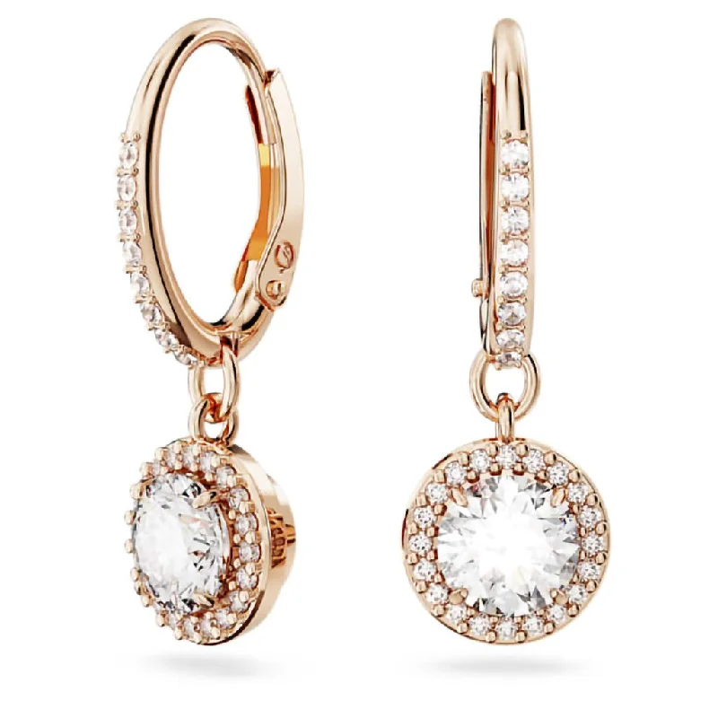 Ladies Subtle Stud Earrings -Swarovski : Una Drop Earrings Clover in White -Rose Gold