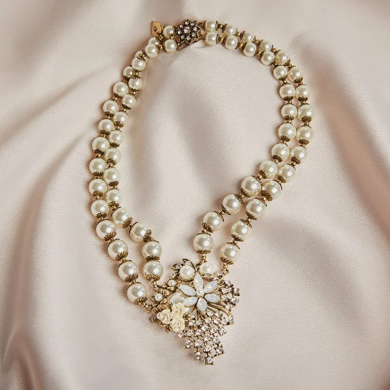 Ladies Necklaces for Festive Shine-Miriam Haskell Inspired Necklace: 2 Row Vintage Pearl Necklace