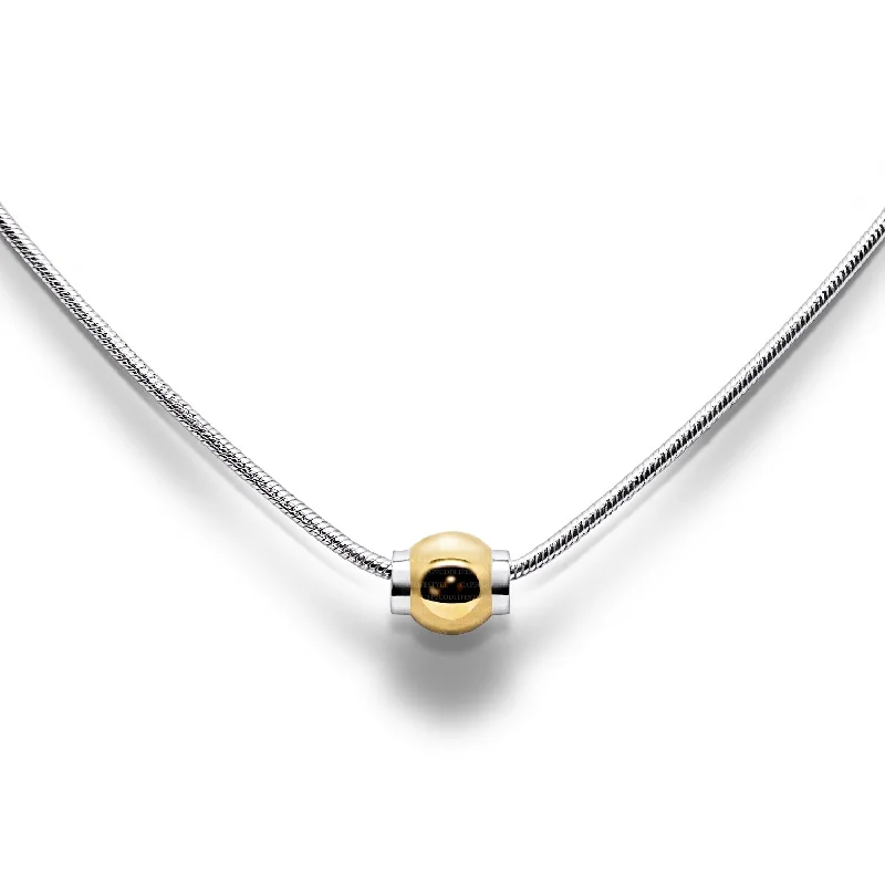 Ladies Necklaces with Bead Spark-Cape Cod Ball Necklace in Sterling Silver with a 14K Yellow Gold Ball