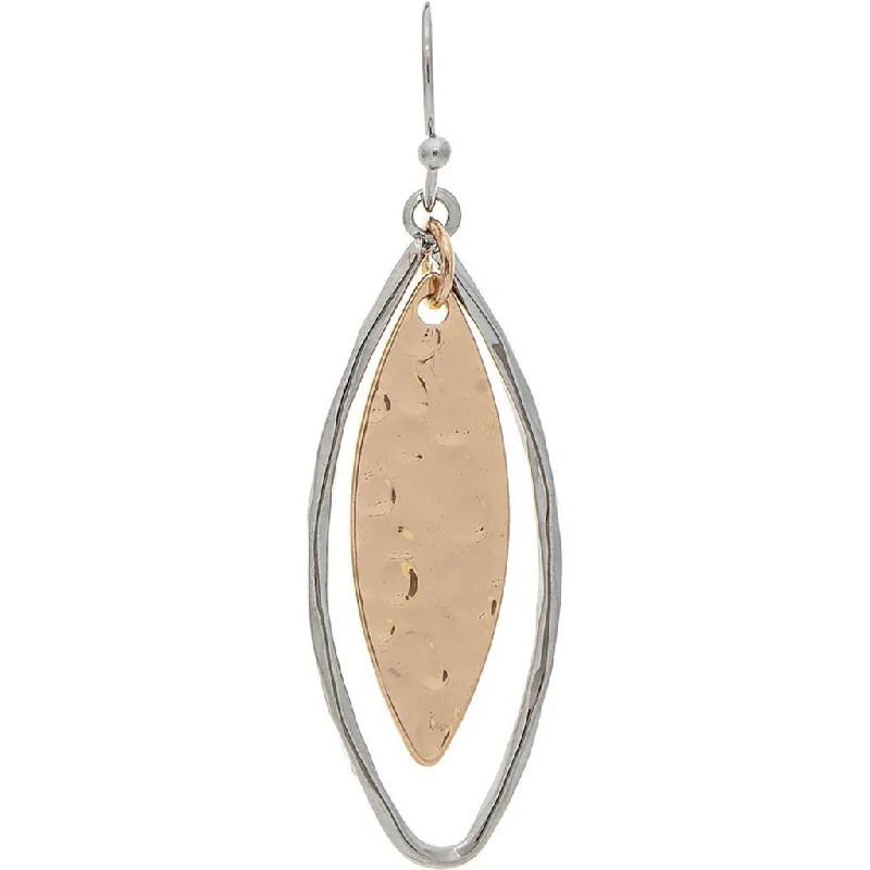 Ladies Memory Gem Earrings -Rain : Two Tone Gold Inset Ellipse Earrings