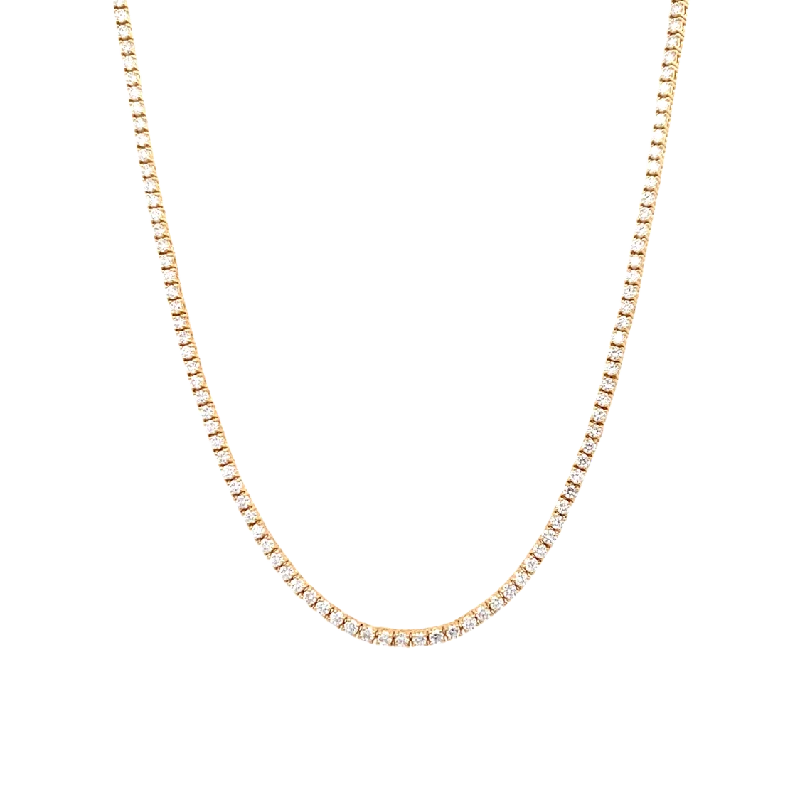 Ladies Necklaces with White Colemanite-5.5ctw Diamond Tennis Necklace in Yellow Gold