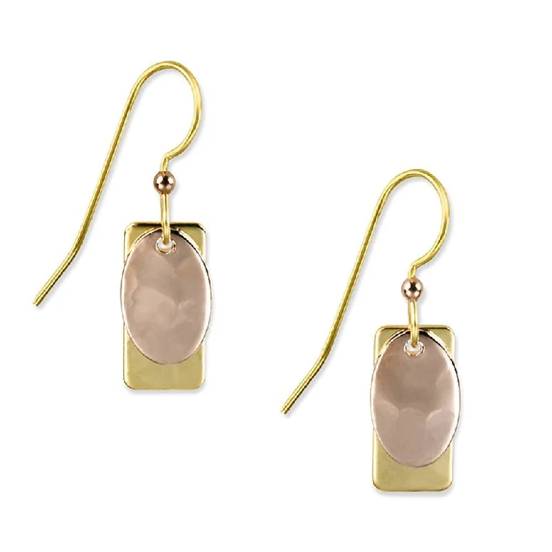 Ladies Single Stone Earrings -Silver Forest Earrings - Two Tone Rectangle/Oval