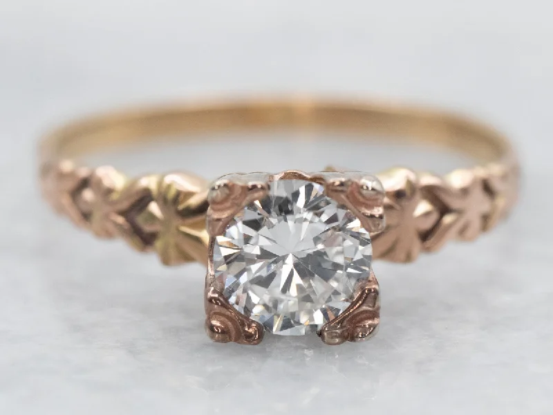 Ladies Glitter Engagement Rings -Vintage Gold Diamond Solitaire Engagement Ring