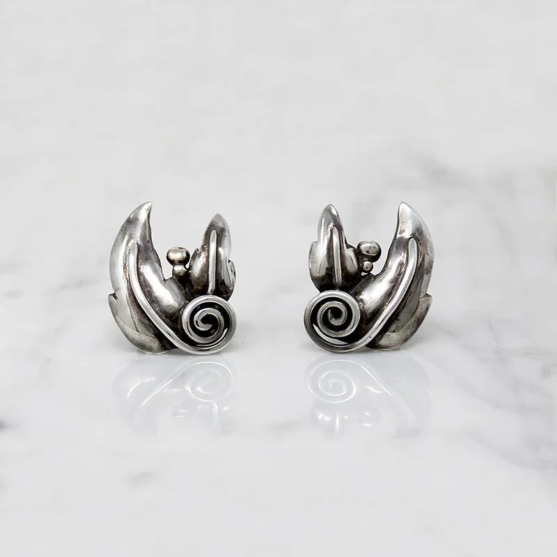 Ladies Autumn Hue Earrings -Ella Cone Modernist Sterling Leaf Earrings