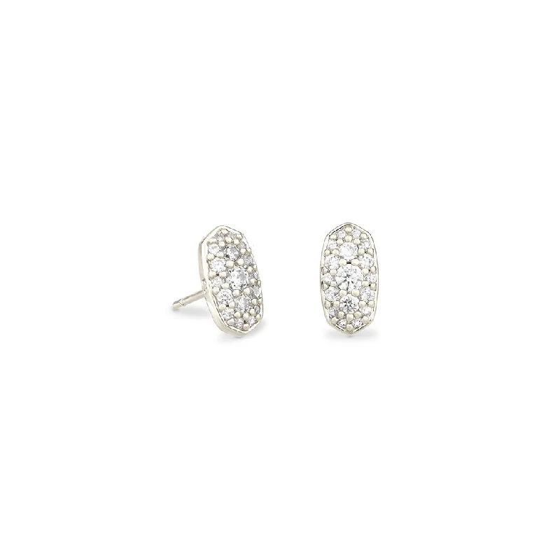 Ladies Unicorn Horn Earrings -Kendra Scott : Grayson Silver Stud Earrings in White Crystal