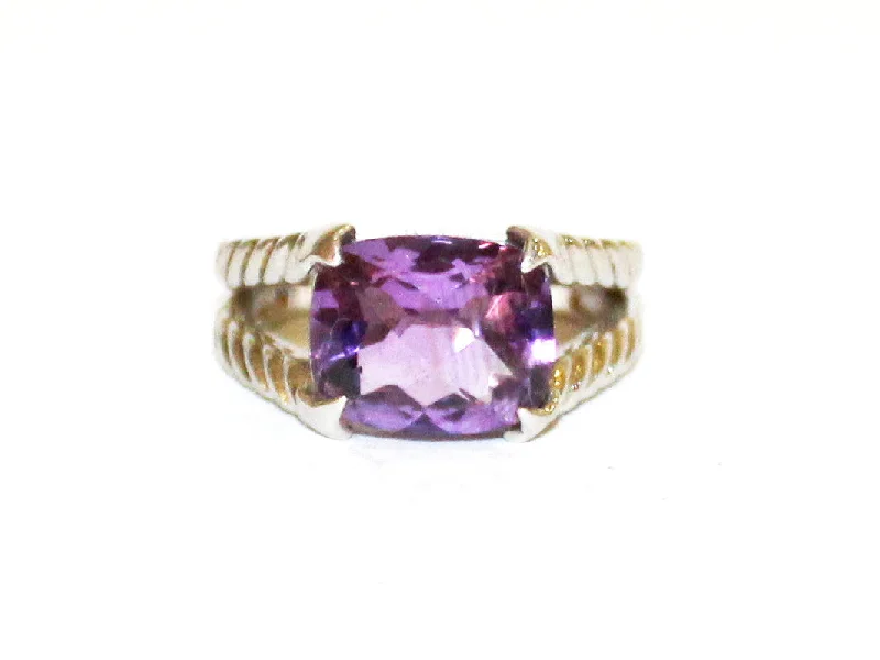 Ladies Festive Gem Rings -Amethyst Split Band Rope Silver Ring