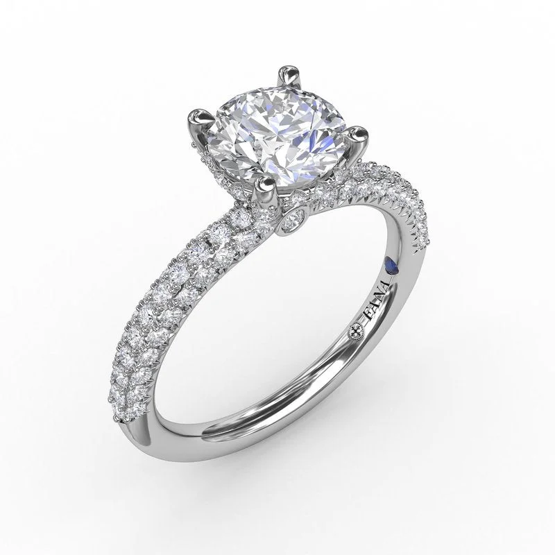 Ladies Small Stone Engagement Rings -All-Over Pave Diamond Solitaire Engagement Ring With Hidden Halo S3146