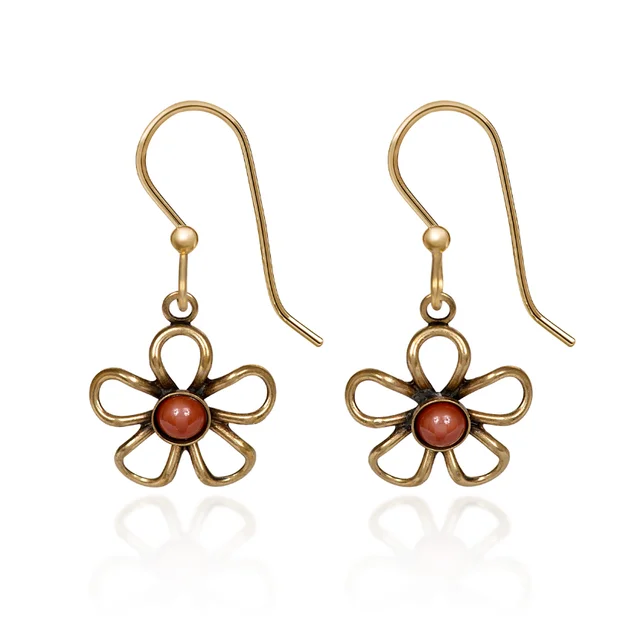 Ladies Family Bond Earrings -Silver Forest Earrings Gold Open Wire Flower with Center Bead