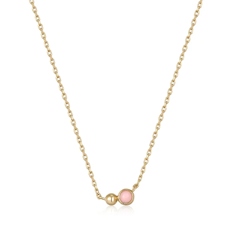 Ladies Necklaces for Evening Charm-Rose Quartz Orb Necklace in Yellow Gold by Ania Haie