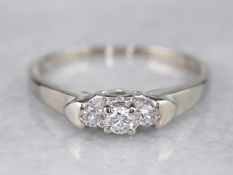 Ladies High Profile Engagement Rings -Three Stone Diamond Engagement Ring