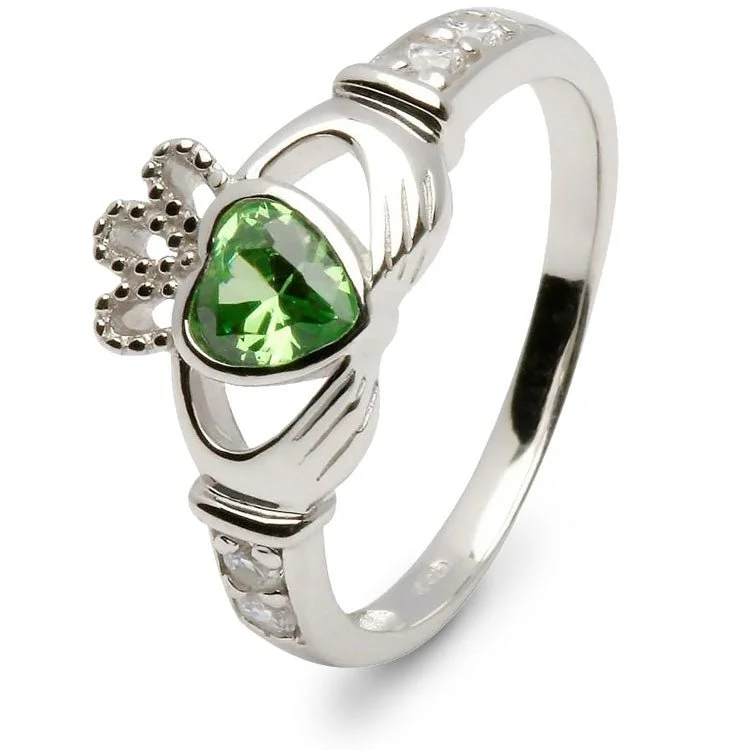 Ladies Hope Stone Rings -Retired MAY Birthstone Silver Claddagh Ring LS-SL90DC-5  No Inscription