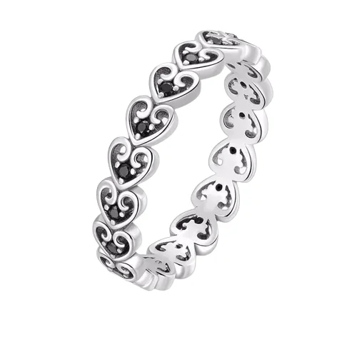 Ladies Edgy Style Rings -Sterling Silver Heart with Black CZ  Ring