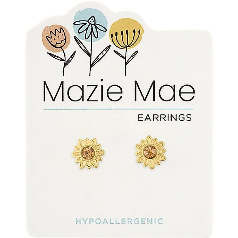 Ladies Rough Texture Earrings -Center Court : Gold Sunflower Stud Mazie Mae Earrings