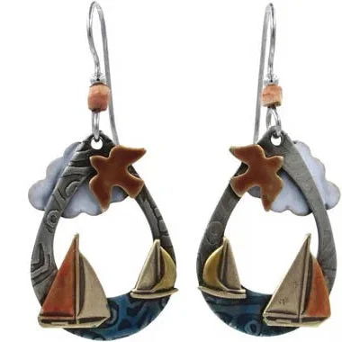 Ladies Galaxy Sparkle Earrings -Silver Forest Sailboats and Bird Earrings