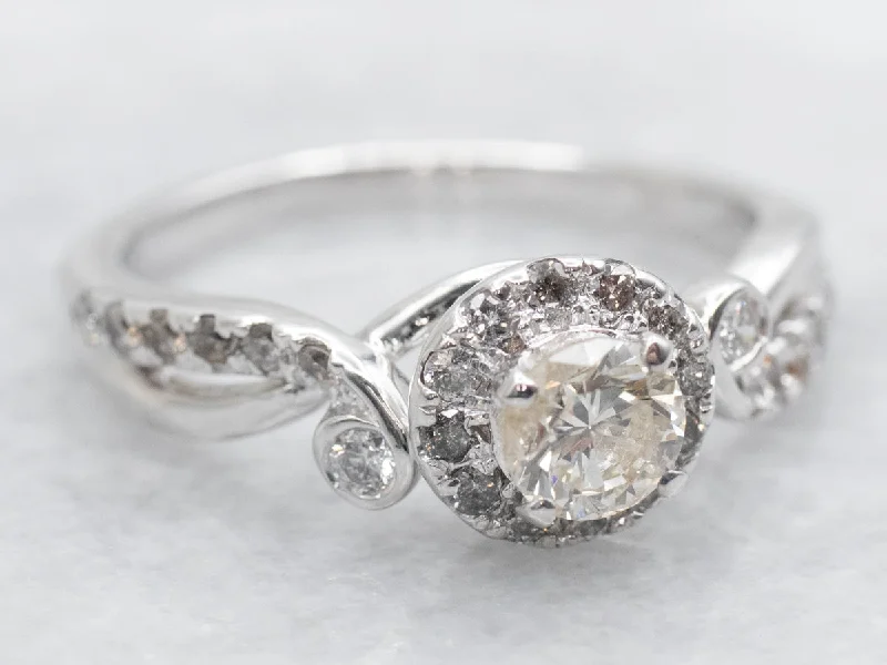 Ladies Cushion Cut Engagement Rings -White Gold Diamond Engagement Ring with Diamond Halo