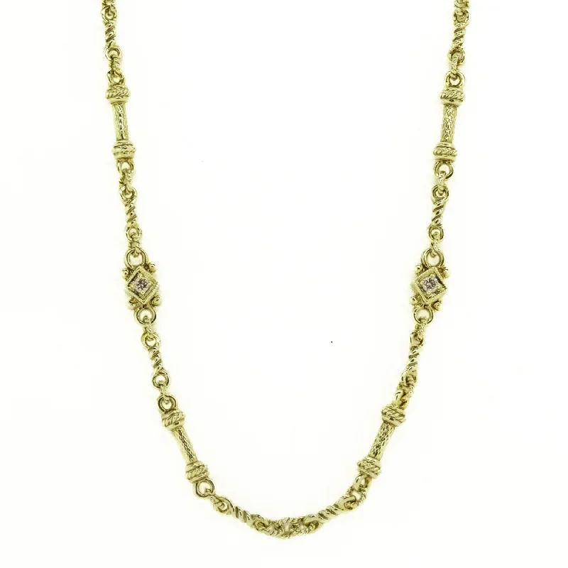 Ladies Necklaces with Crescent Shine-0.12ctw Diamond Necklace 17" in 14K Yellow Gold