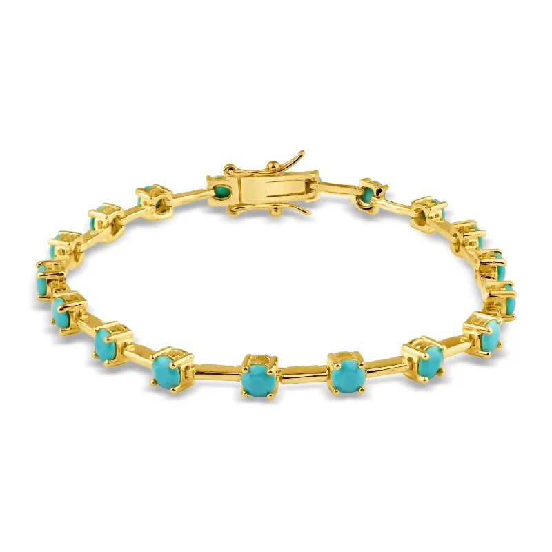 Ladies Bracelets with Spiral Shine-Gold Plated 925 Sterling Silver Turquoise CZ 4mm Tennis Bracelet - BGB00385