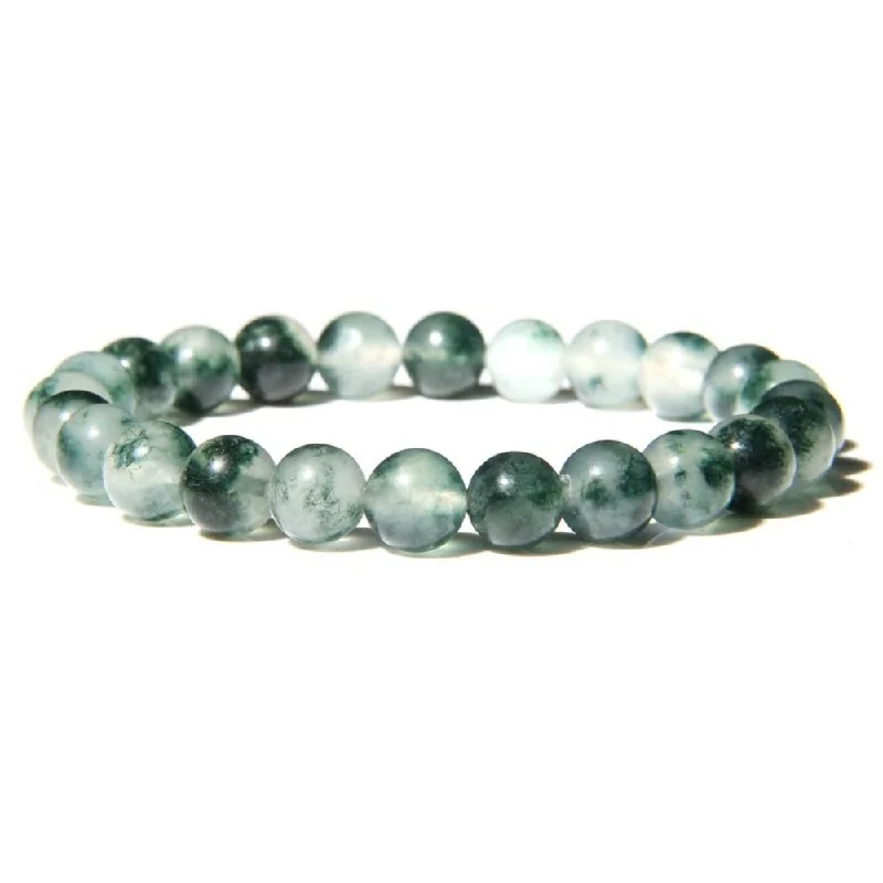 Ladies Bracelets with Leaf Spark-Green Moss Agate Bead Bracelet