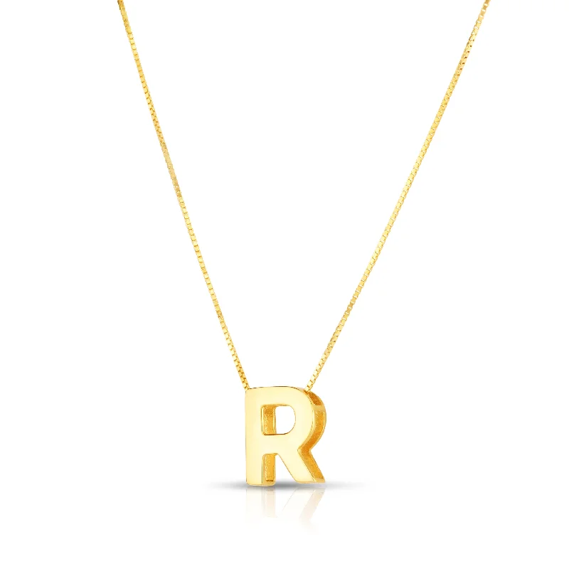 Ladies Necklaces Infinite Spark-14K Gold Block Letter Initial R Necklace