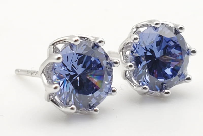 Ladies Halo Glow Earrings -Vintage Light Blue Cubic Zirconia Sterling Silver Stud Earrings