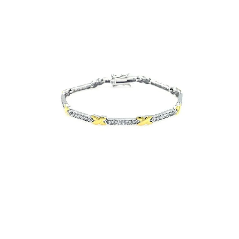 Ladies Bracelets for Winter Shine-Silver 925 Rhodium and Gold Plated Two Tone Clear CZ Tennis Bracelet - STB00376