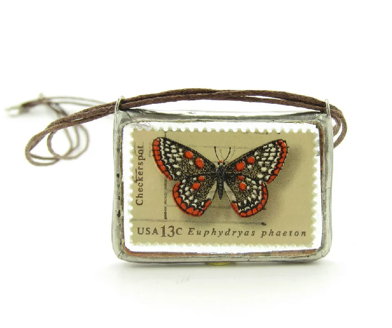 Ladies Necklaces for Elder Shine-Butterfly Postage Stamp Necklace Soldered Pendant