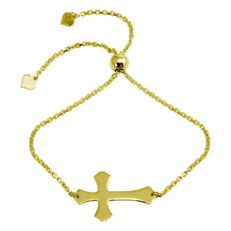 Ladies Bracelets with Soft Morganite-Gold Plated 925 Sterling Silver Lariat Side Way Cross Bracelet - DIB00063GP