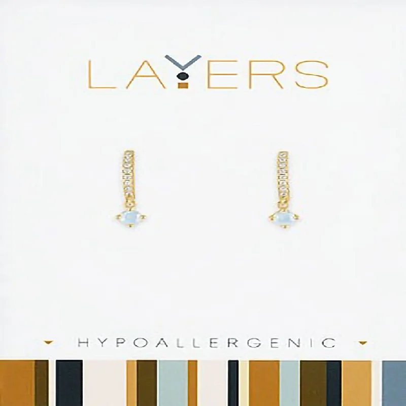 Ladies Round Stud Earrings -Center Court : Gold Petite Opal CZ Huggie Layers Earrings