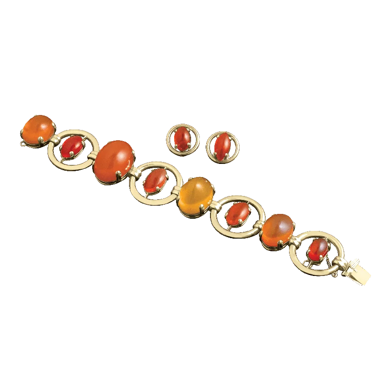 Ladies Leaf Cluster Earrings -Fire Opal Bracelet and Earring Suite, 95.00 Carats