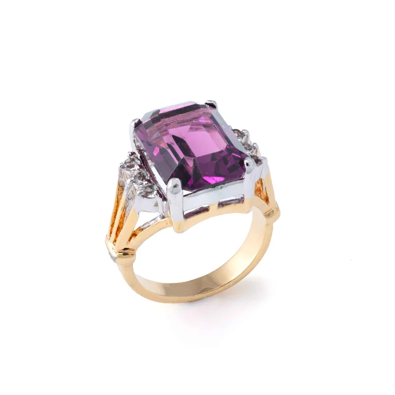 Ladies Round Cut Rings -Pre-Owned Purple Gemstone Ring, Yellow and White Tone