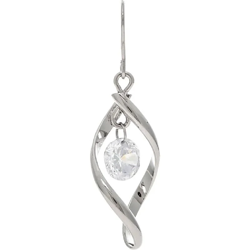 Ladies Glass Bead Earrings -Rain : Silver Cubic Zirconia Center Drop Twist Earring