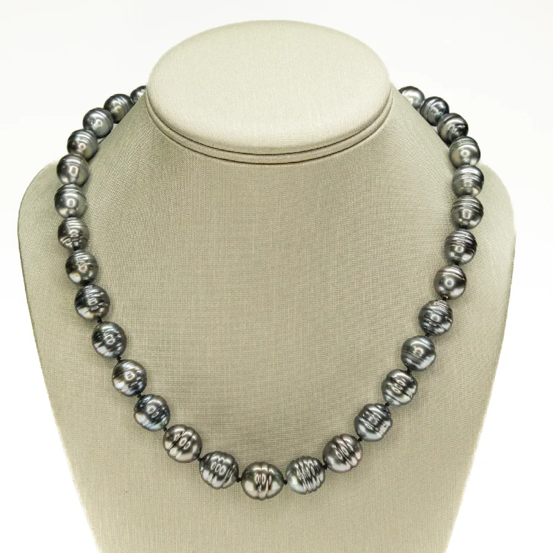 Ladies Necklaces for Travel Shine-Baroque Tahitian Black Pearl 18.5" Necklace in 14K White Gold